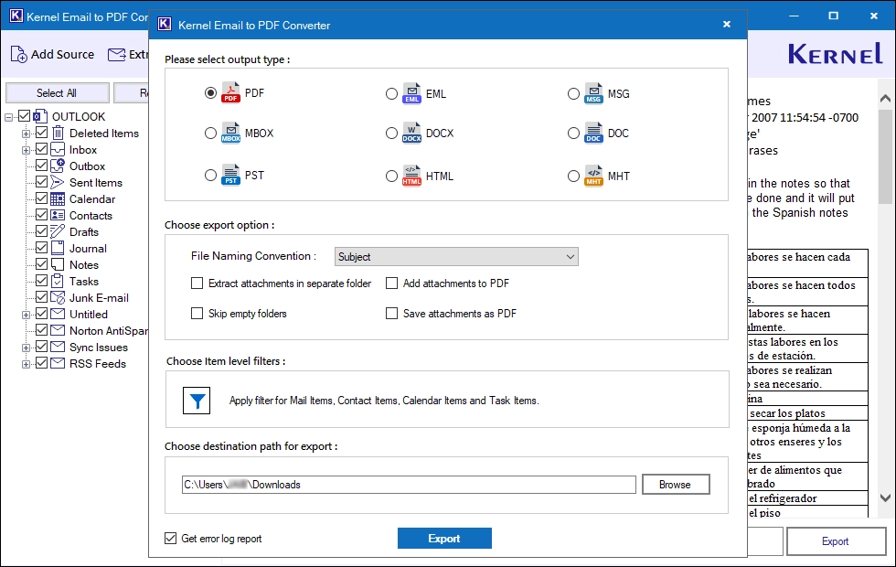 Select PDF as a output option