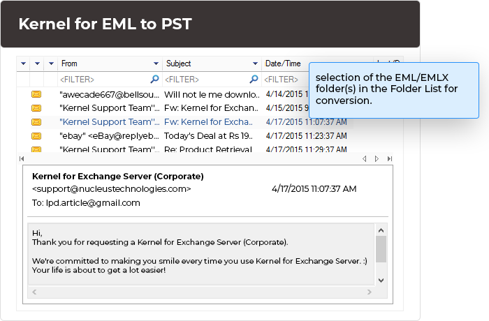 Preview the EML/EMLX file email items before saving