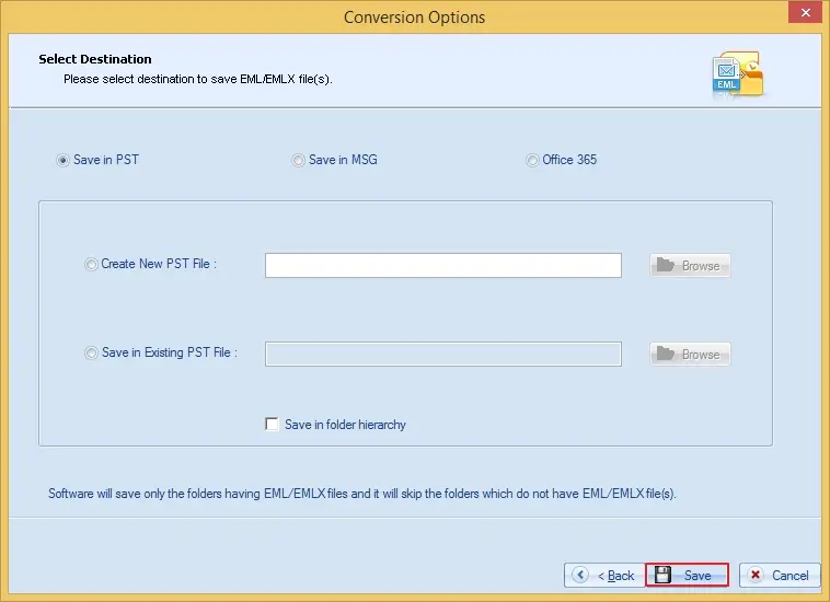 Save EML file to PST