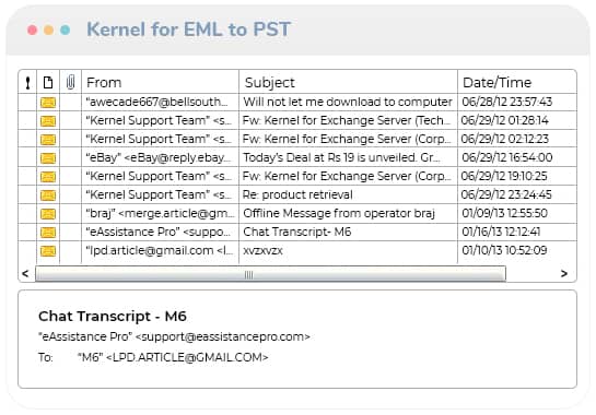 Selezione delle cartelle EML/EMLX nell'elenco delle cartelle