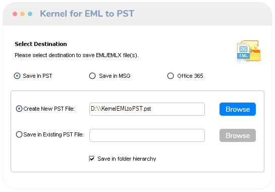 Convierta solo los elementos EML/EMLX seleccionados a archivos PST