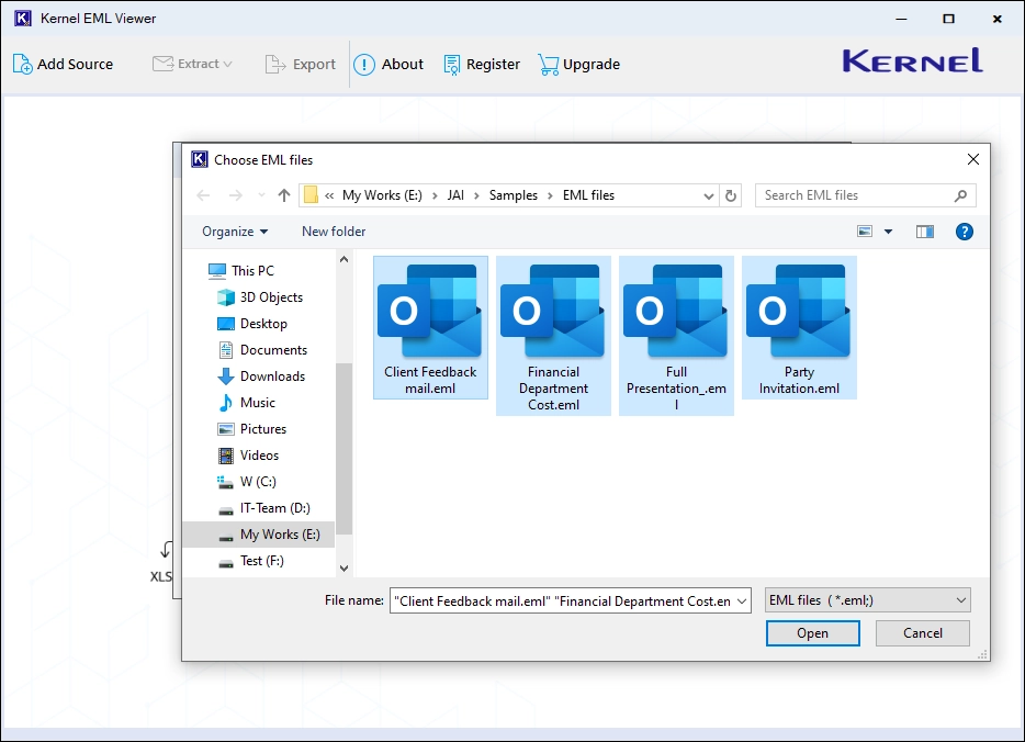 Select EML files