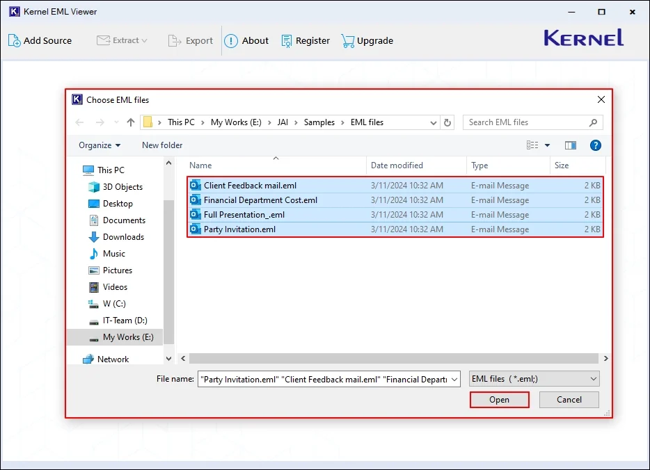 Select EML and click on Browse