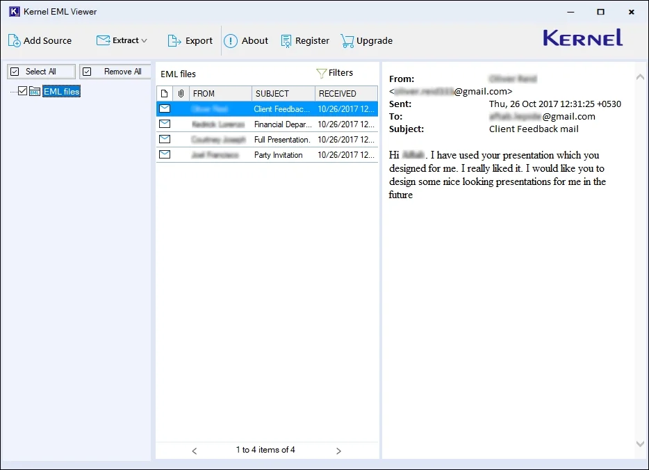View all your EML file data with all the content 