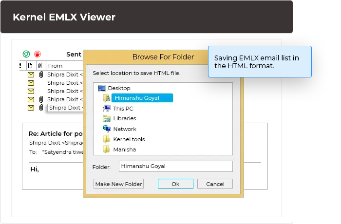 Saving EMLX email list in the HTML format.