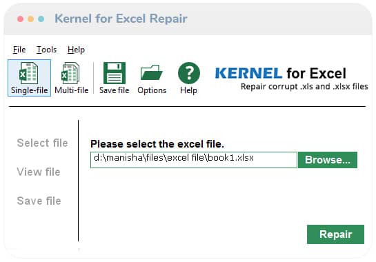 Select the Corrupt Excel File