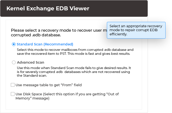 Select the healthy or corrupt EDB files