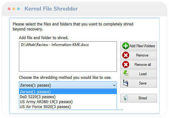 Choose method to shred