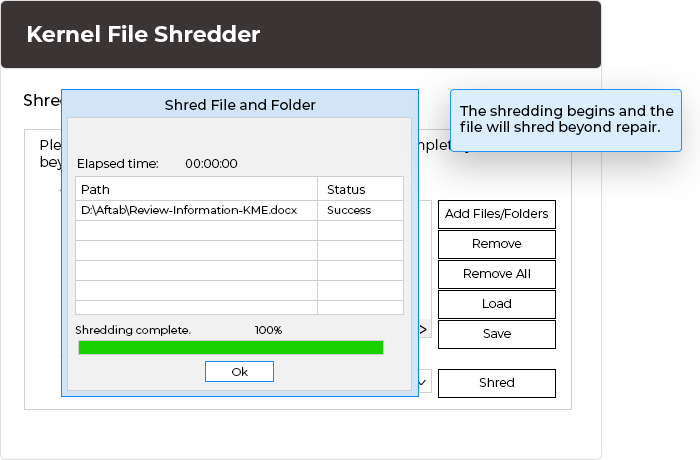 The shredding begins and the file will shred beyond repair.