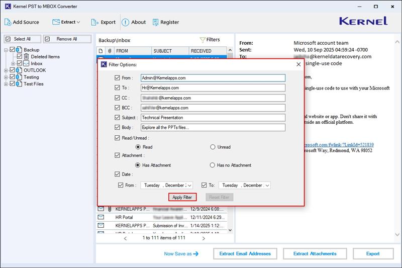 Powerful Filters for Precise Email Search