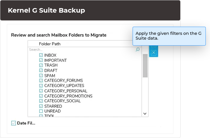 Apply the given filters on the G Suite data.