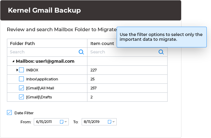 Use the filter options to select only the important data to migrate.