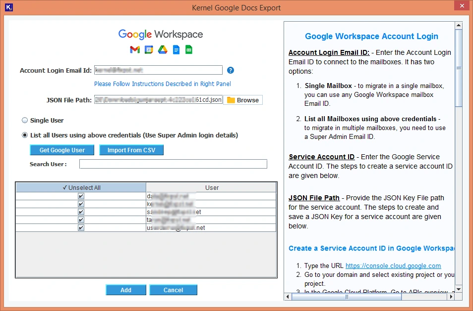 How to export Google Docs Uing Kernel Google docs export tool