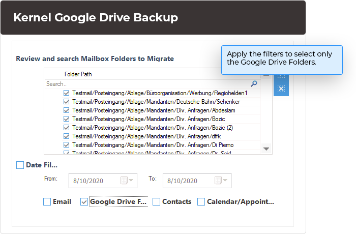 Apply the filters to select only the Google Drive Folders.