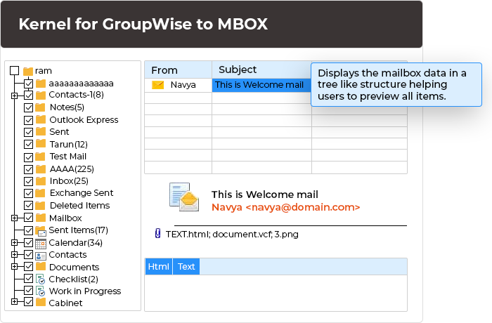 Preview the mailbox in a tree-like structure