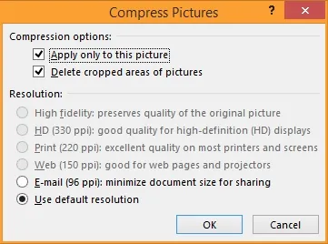 Select the options for compression and resolution changes