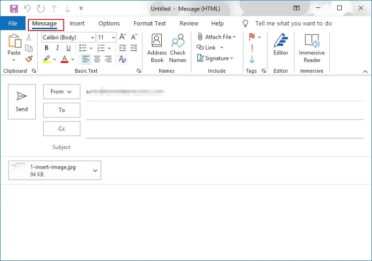 Click the Message tab