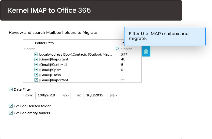 Filter the IMAP mailbox and migrate.