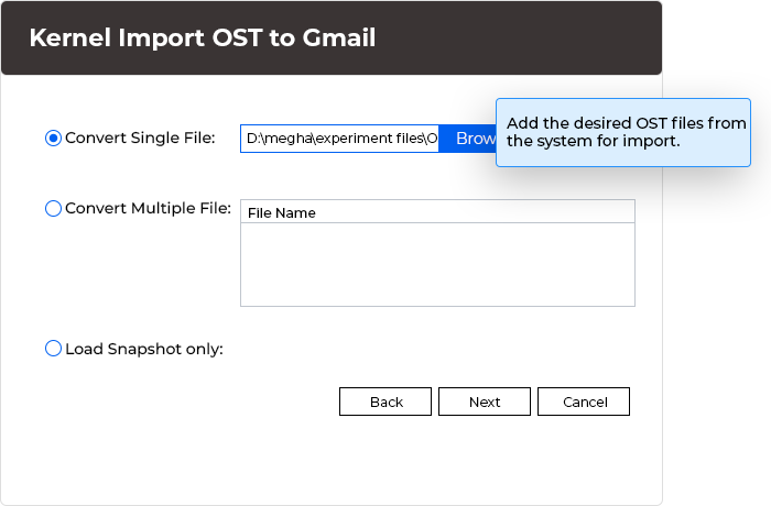Add the desired OST files from the system for import.