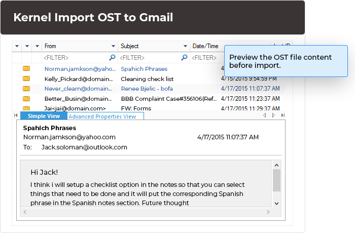 Preview the OST file content before import.