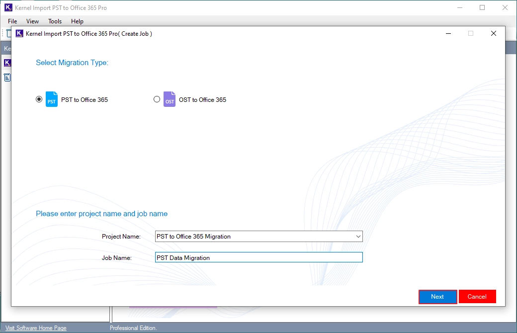 Select PST to Office 365 Migration Type