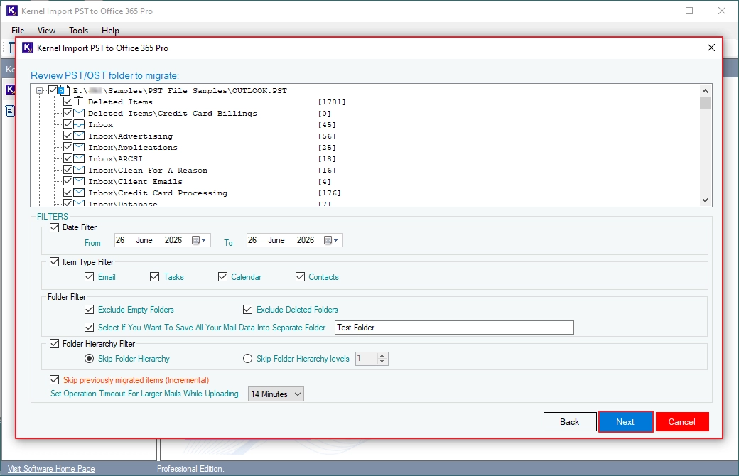 filter selection window