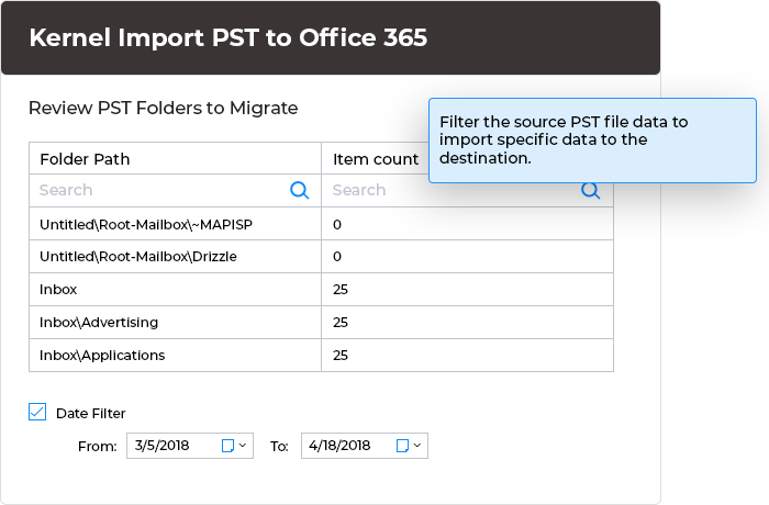 Import specific data using filter options