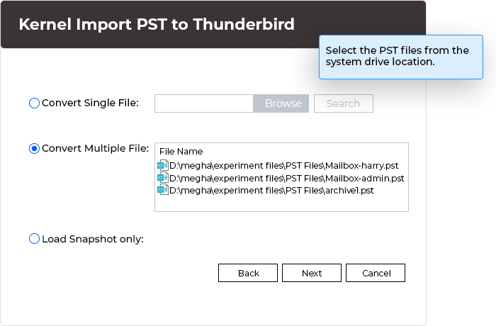 Select the PST files from the system drive location.