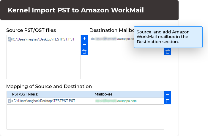 Select PST as the Source & Amazon WorkMail mailbox as a Destination.