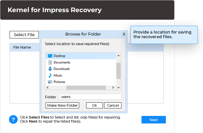 Provide a location for saving the recovered files.