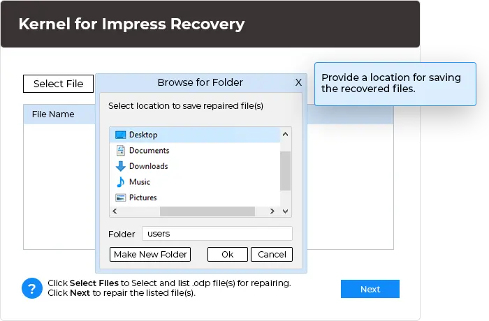 Provide a location for saving the recovered files