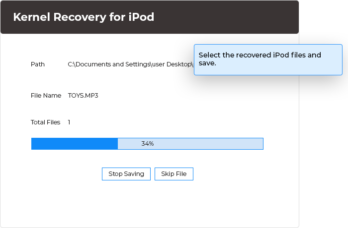 Save the recovered iPod files to the desired location