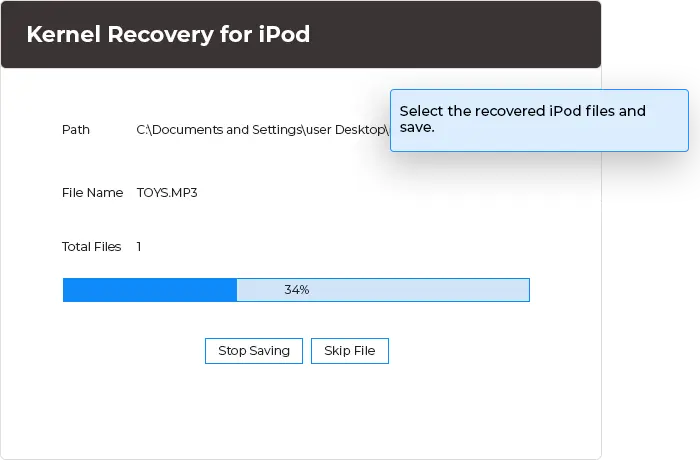 Save the recovered iPod files to the desired location