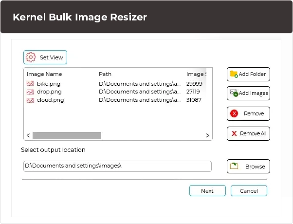 Browse and add bulk images to resize.