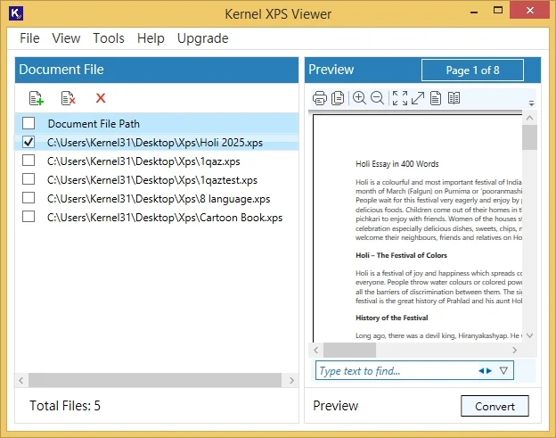 preview xps files data