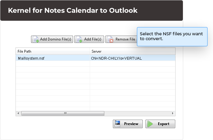 Launch Kernel for Notes Calendar to Outlook on your system and select the NSF files you want to convert.