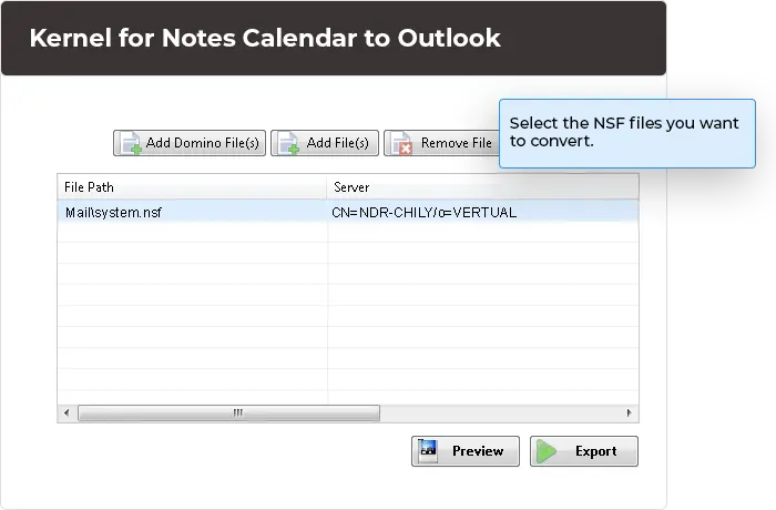 Launch Kernel for Notes Calendar to Outlook on your system and select the NSF files you want to convert.