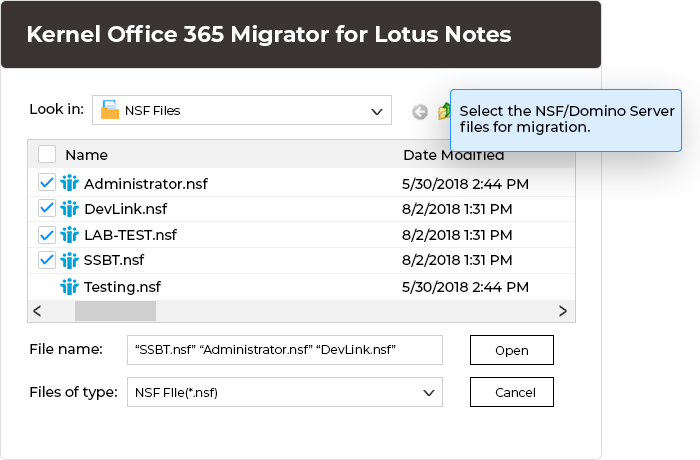 Select the NSF/Domino Server files for migration.