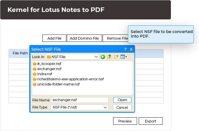 In this step, you need to select NSF file to be converted into PDF.