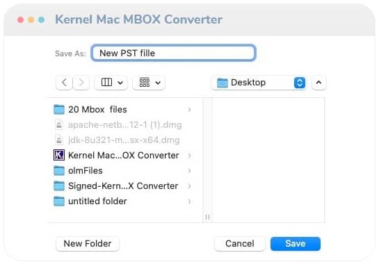 Select a destination to save the converted PST file