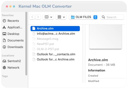 Choose the OLM file from its saving folder