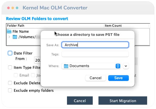 Save the PST file at the mentioned location