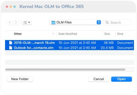Choose the OLM file from its saving folder