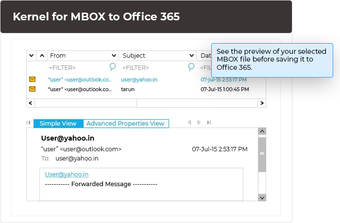 See the preview of your selected MBOX file before saving it to Office 365.