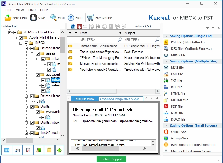 Select MBOX files