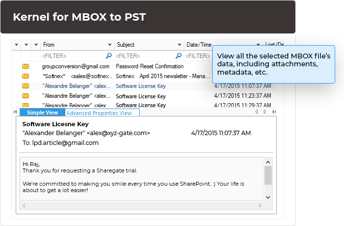 View all the selected MBOX file before conversion