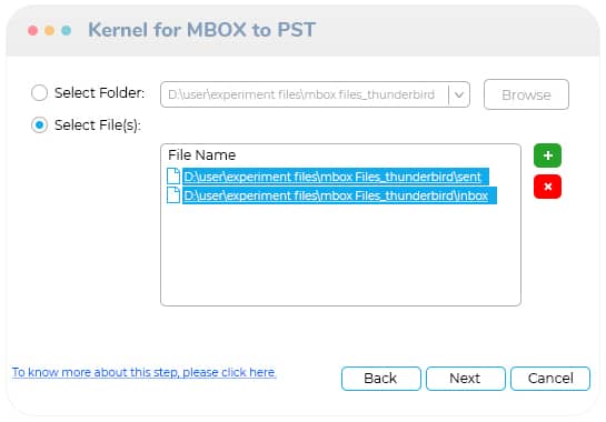 Klicken Sie auf die Schaltfläche Add File um MBOX Dateien hinzuzufügen oder auf die Add Folder Schaltfläche um Ordner mit MBOX Dateien hinzuzufügen