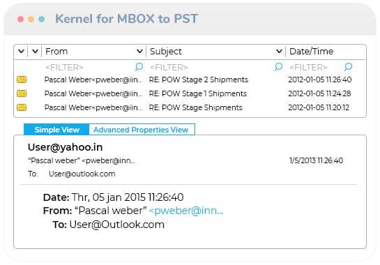 Im nächsten Schritt kann eine Vorschau der entstandenen Daten angesehen werden, bevor anschließend im PST oder MSG Format gespeichert wird.