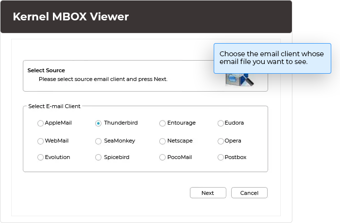 Choose the email client whose email file you want to see.