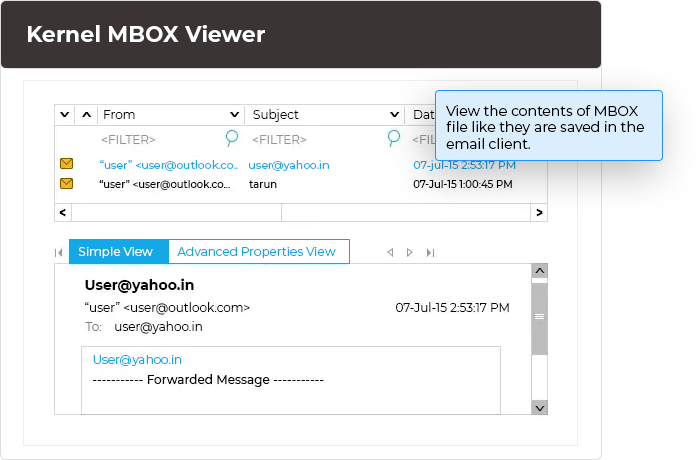 View the contents of MBOX file like they are saved in the email client.